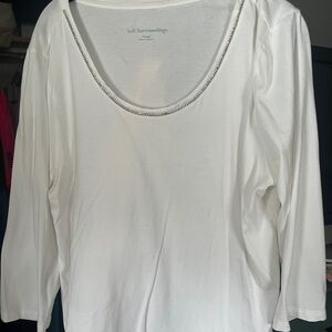 Soft Surroundings White With Rhinestone trimmed neck Women's Top